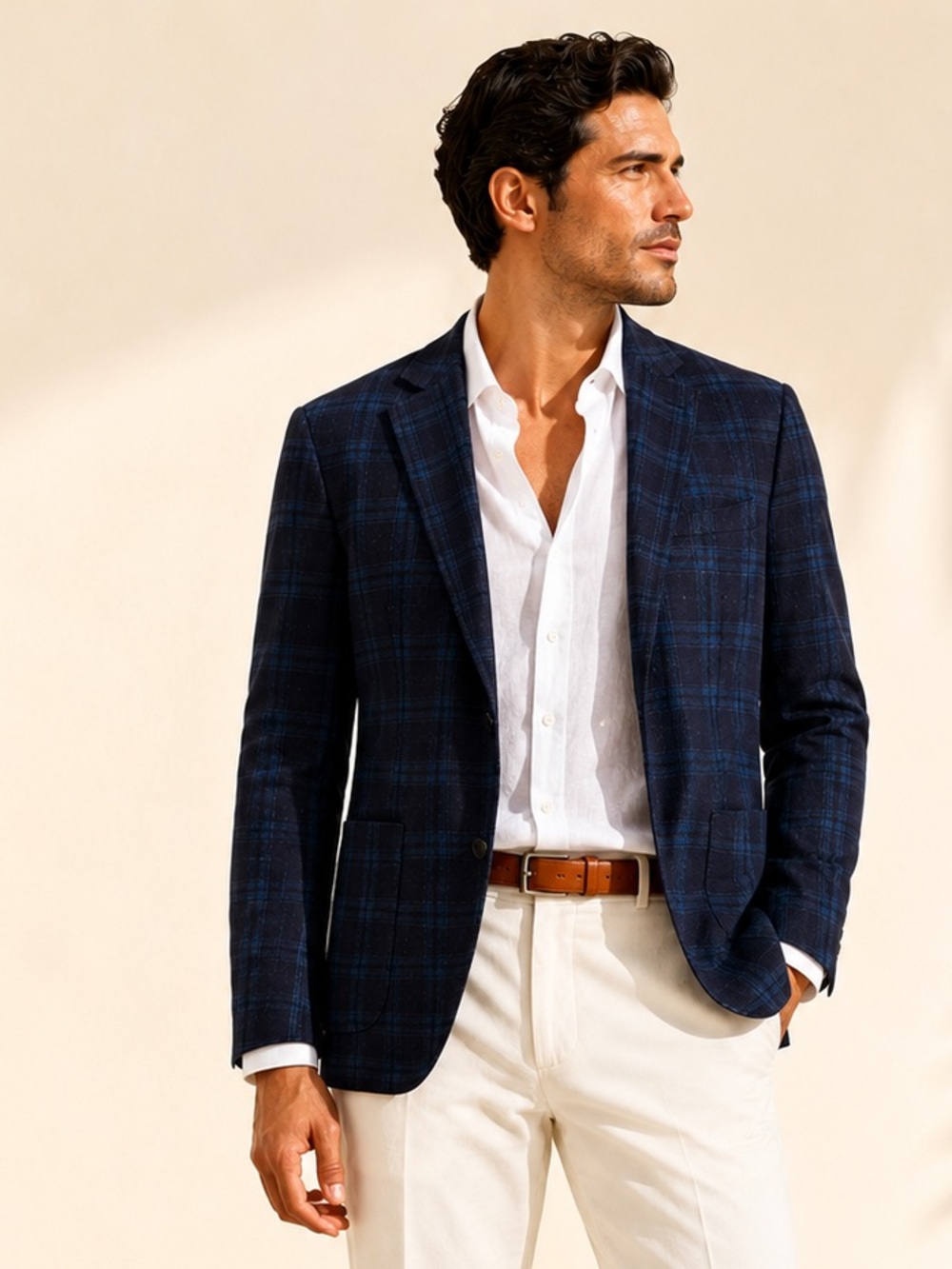 Scotch & Soda Tailored Plaid Blazer Textured Navy Designer Size M
